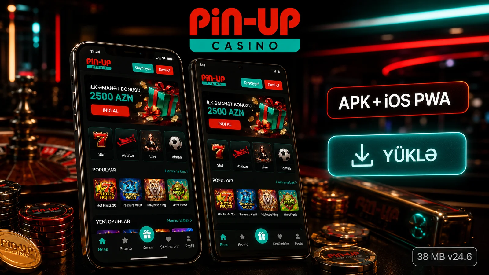 Pin-Up Casino mobil tətbiq — Android APK və iOS PWA quraşdırma ekranları